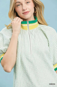 Umgee Botanical Print Puff Short Sleeve Blouse with Contrast Collar 100100283631964 55 Affordable Fashion Under $100 Jerry's Apparel 