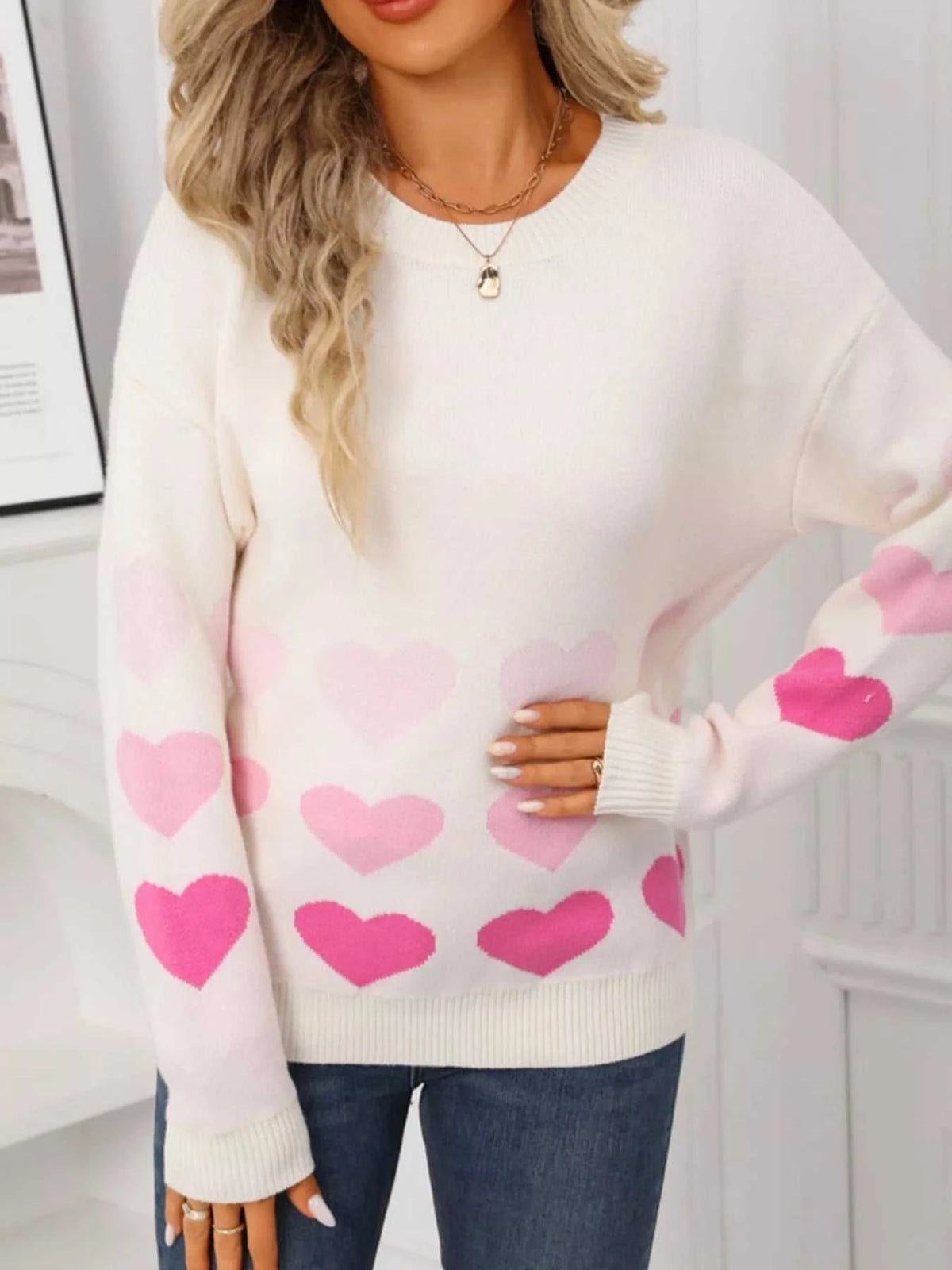 Valentine's Day Heart Pattern Crew Neck Sweater 100100455921910 49 Affordable Fashion Under $100 Jerry's Apparel 