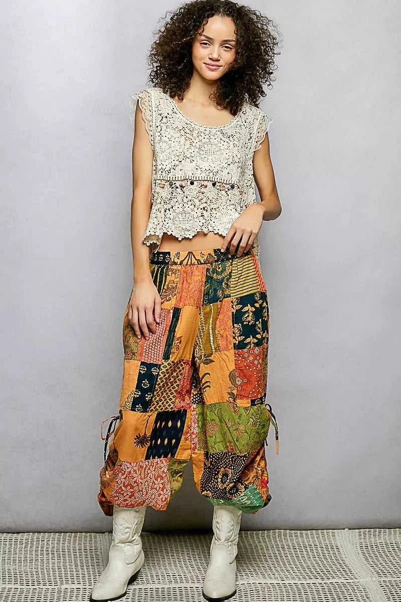 POL Printed Patchwork Wide Leg Pants with Adjustable Side Drawstring 100100789991970 61 Affordable Fashion Under $100 Jerry's Apparel 