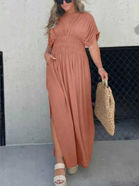 Full Size Slit V-Neck Smocked Waist Maxi Dress Plus Size 100100000480005 59 Gifts for Her Jerry's Apparel 