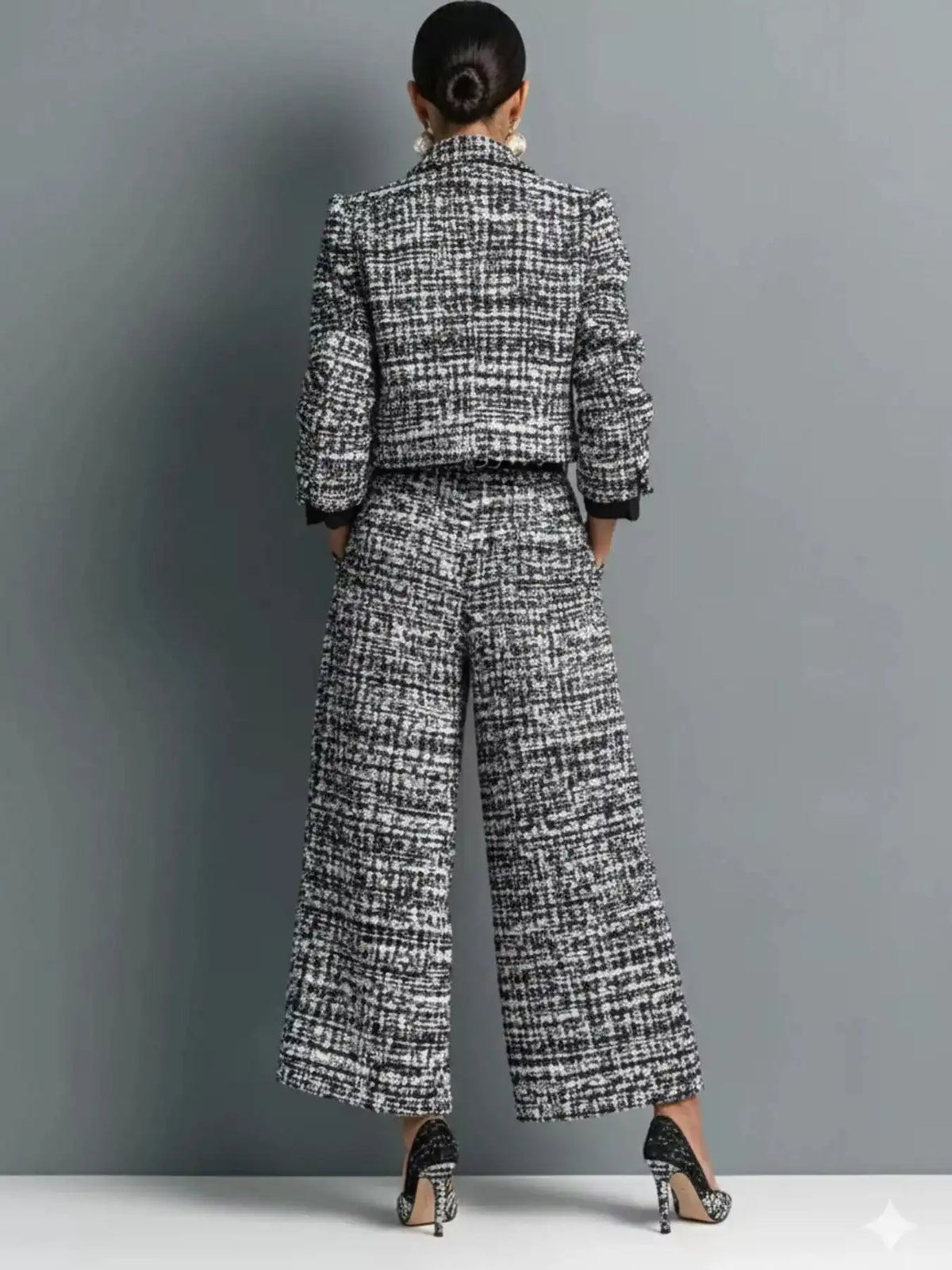 Tweed Cropped Jacket and Wide-Leg Pants Set 101001838048696 65 Affordable Fashion Under $100 Jerry's Apparel 