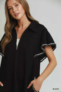 Umgee Half Zip Ruffle Rib Band Butterfy Sleeve Mini Dress with Pockets 100100106251802 53 Affordable Fashion Under $100 Jerry's Apparel 