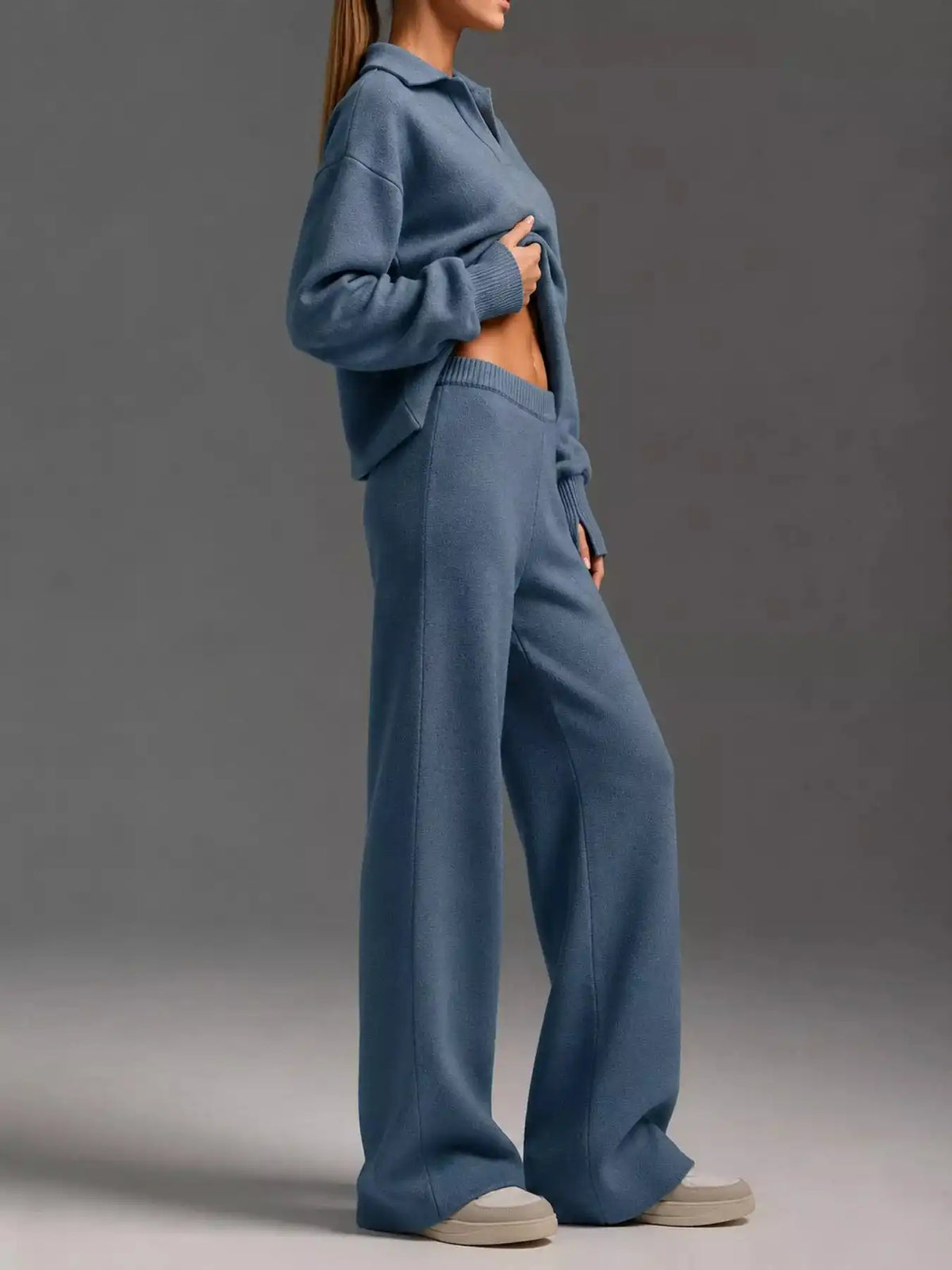 Polo Collar Top and Wide-Leg Pants Set 101001876960393 74 Affordable Fashion Under $100 Jerry's Apparel 