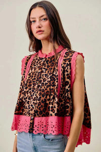 SO ME Leopard Button Up Pleated Sleeveless Blouse 100100904831039 51 Affordable Fashion Under $100 Jerry's Apparel 