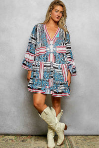 POL Striped Floral Long Sleeve Mini Dress with Pintuck Detail 100100459401126 52 Affordable Fashion Under $100 Jerry's Apparel 