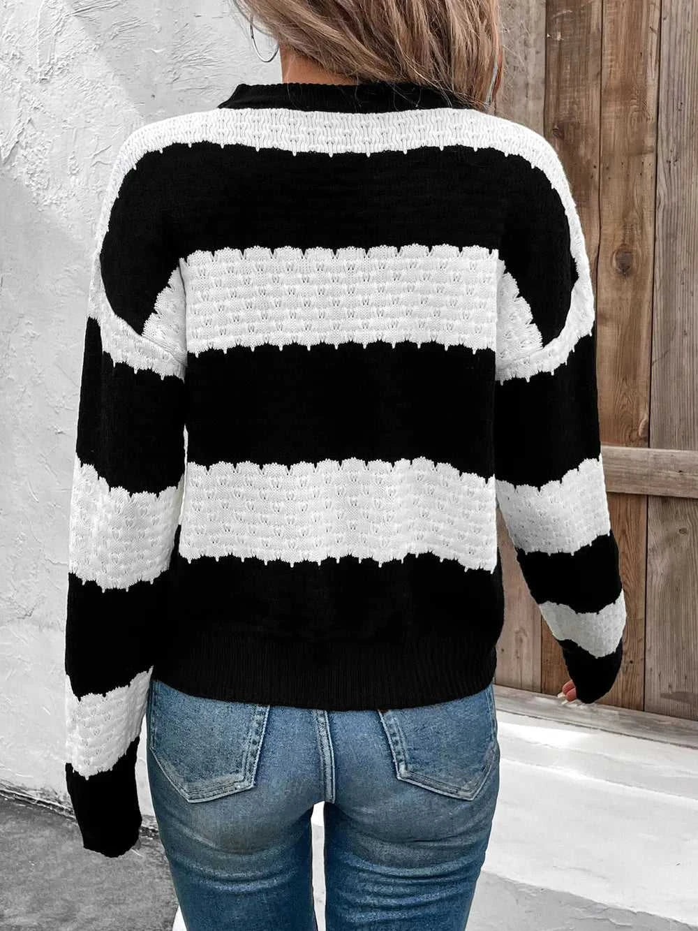 Perfee Striped Round Neck Long Sleeve Sweater 100100245881515 36 Affordable Fashion Under $100 Jerry's Apparel 