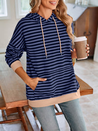 Drawstring Striped Long Sleeve Hoodie