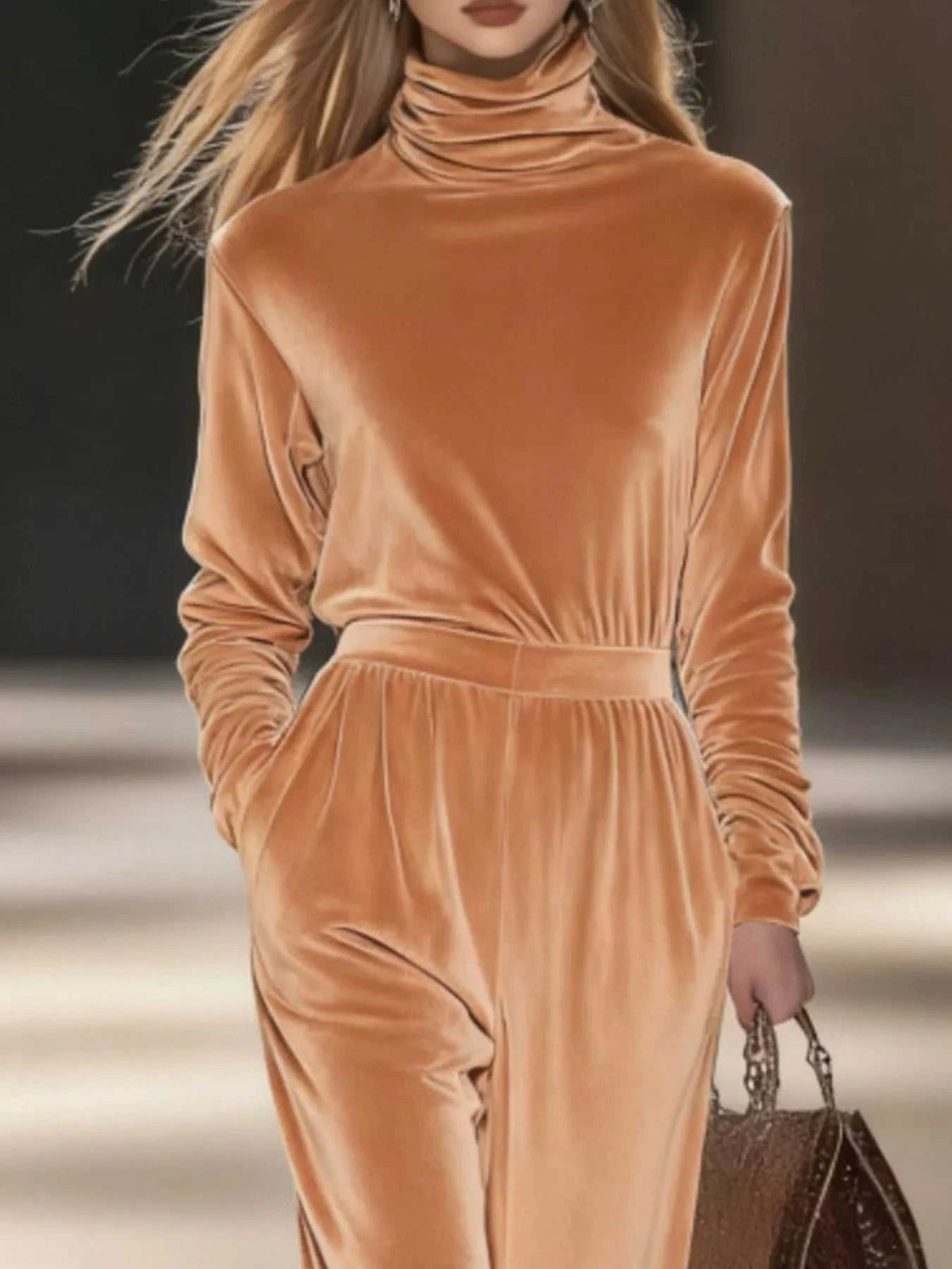 Full Size Velvet Turtleneck Long Sleeve Top and Wide-Leg Pants Set Plus Size 101001423619230 50 Affordable Fashion Under $100 Jerry's Apparel 