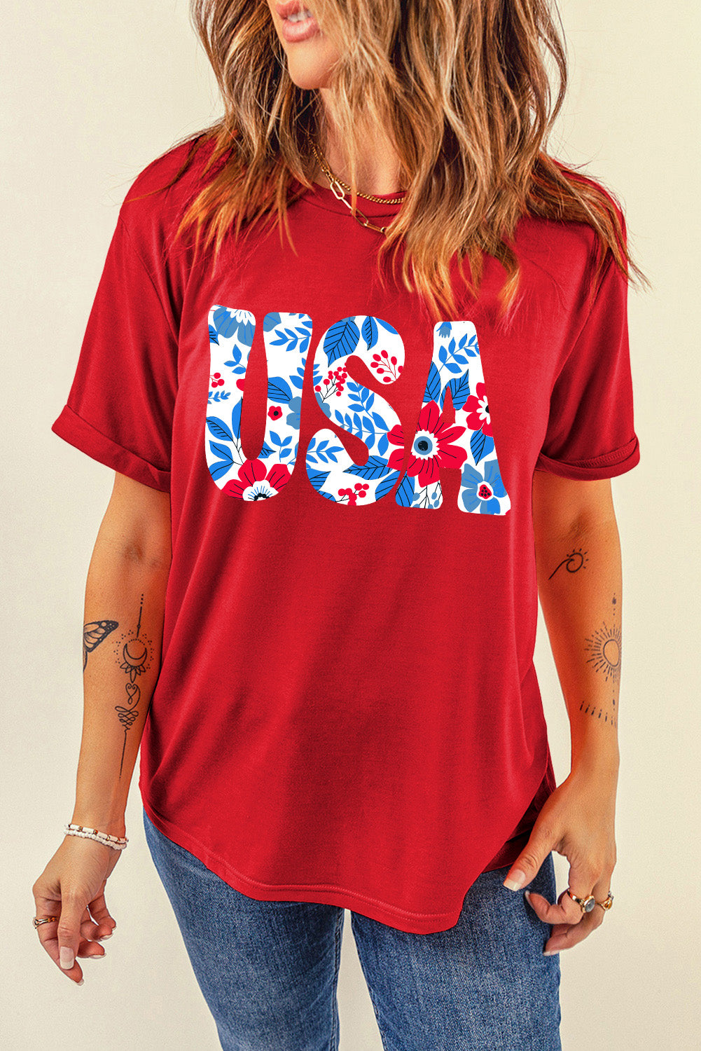 USA Round Neck Short Sleeve T-Shirt