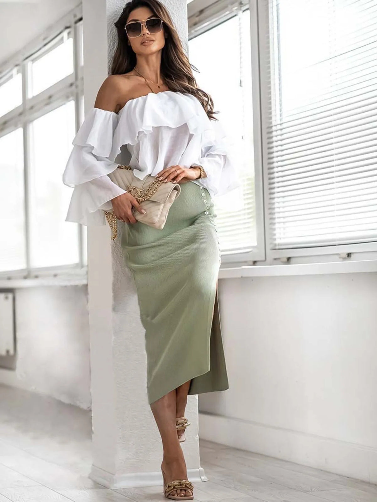 Slit Elastic Waist Skirt