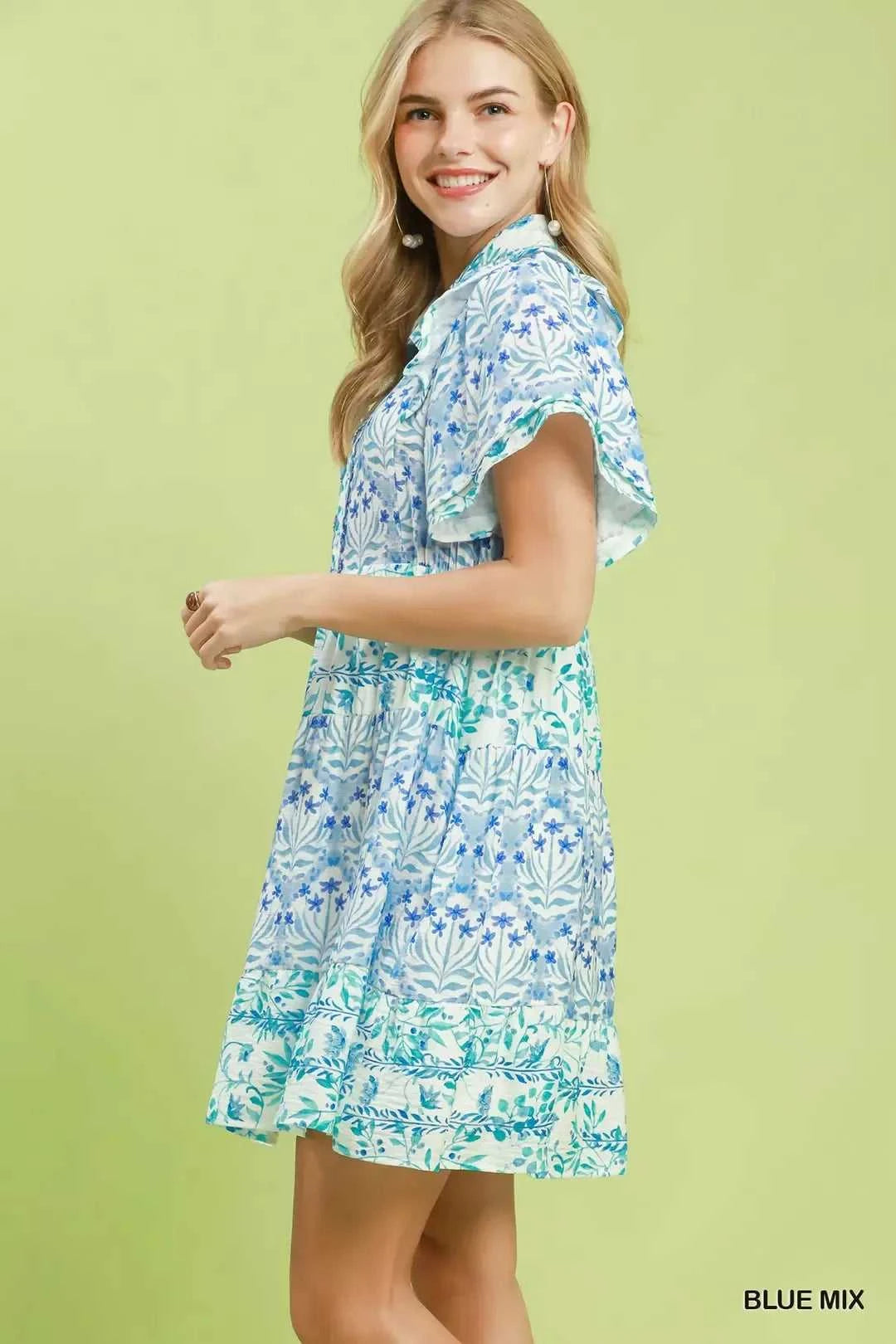 Umgee Mixed Floral Tiered Mini Dress with Flutter Sleeves 100100196711598 66 Affordable Fashion Under $100 Jerry's Apparel 