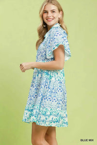 Umgee Mixed Floral Tiered Mini Dress with Flutter Sleeves 100100196711598 66 Affordable Fashion Under $100 Jerry's Apparel 