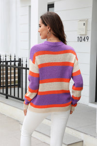 Angel Wings Color Block Round Neck Dropped Shoulder Sweater