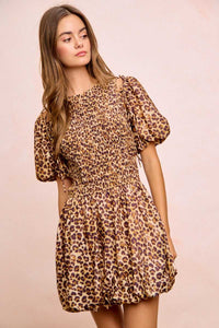 BiBi Leopard Bow Tie Attachable Puff Sleeves Dress 100100826881615 62 Affordable Fashion Under $100 Jerry's Apparel 