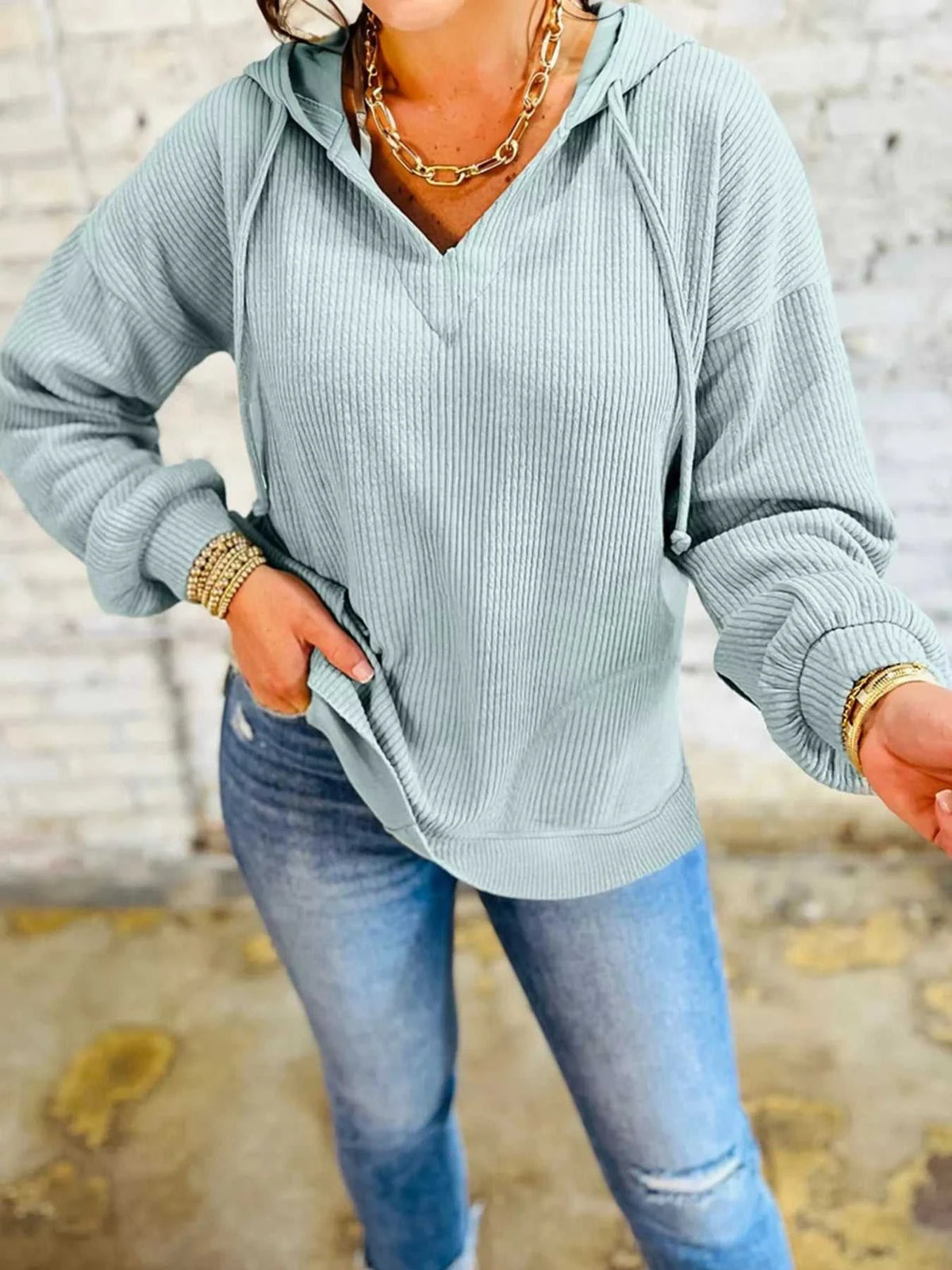 Ribbed Drop Shoulder Knit Hoodie 100100853787570 55 Affordable Fashion Under $100 Jerry's Apparel 