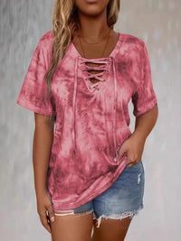 Tie Dye Lace-Up V-Neck Casual T-Shirt
