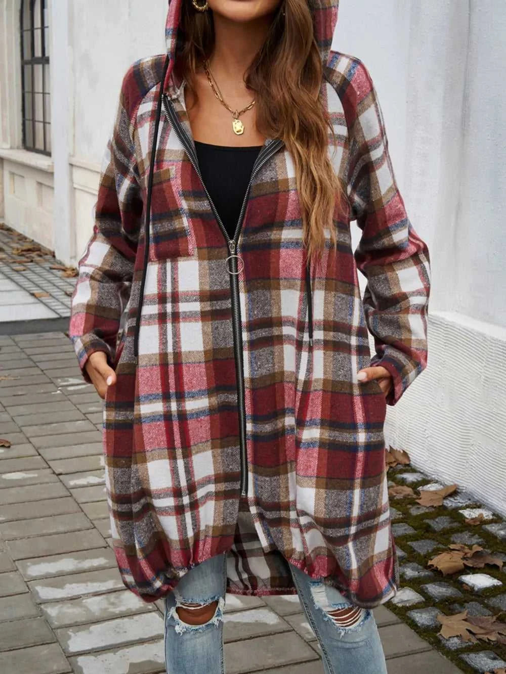 Devine Plaid Zip Up Hooded Coat 100100313261902 47 Affordable Fashion Under $100 Jerry's Apparel 