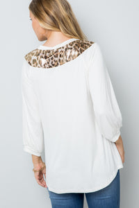 Full Size Leopard Contrast Balloon Sleeve Top