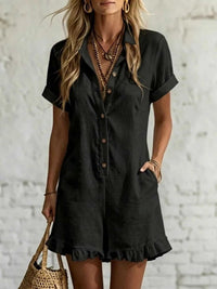 Full Size Button Front Ruffled Hem Romper Plus Size 100100561928017 28 Affordable Fashion Under $100 Jerry's Apparel 