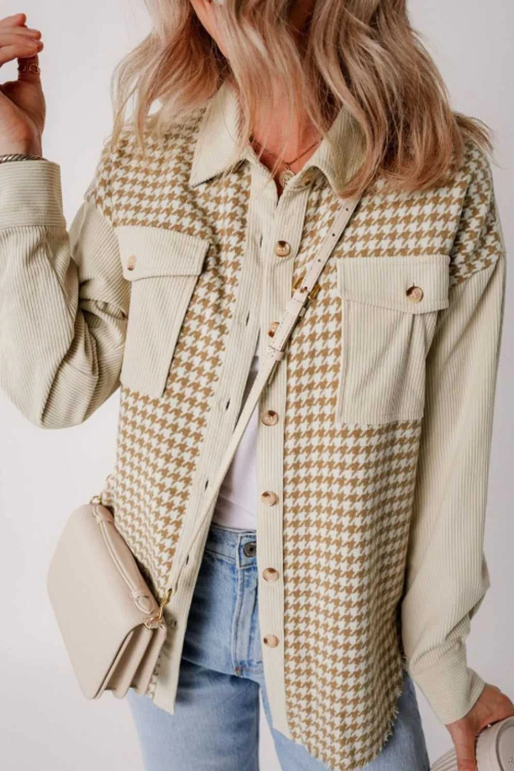 Houndstooth Button Up Long Sleeve Jacket 100100812321841 56 Affordable Fashion Under $100 Jerry's Apparel 