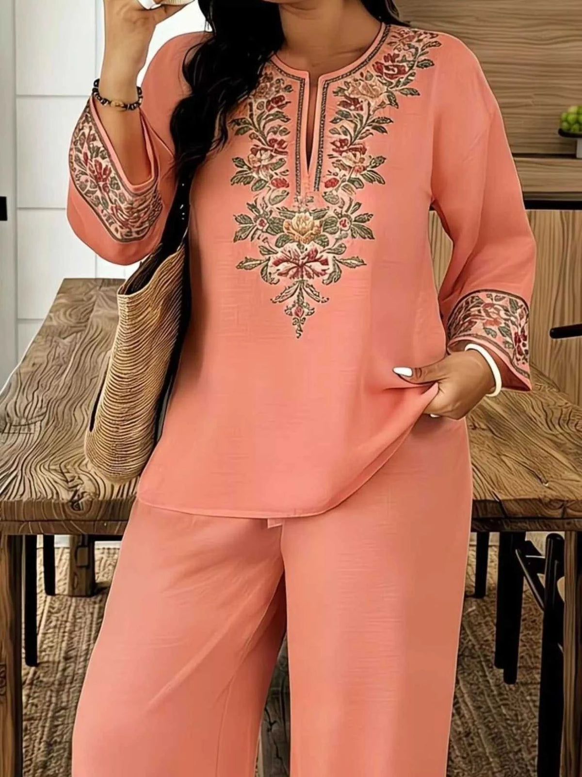 Full Size Embroidered Long Sleeve Top and Pants Set Plus Size 100100791537972 45 Affordable Fashion Under $100 Jerry's Apparel 