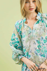 Umgee Watercolor Floral Blouse with Flounce Sleeve 100100747971424 47 Affordable Fashion Under $100 Jerry's Apparel 