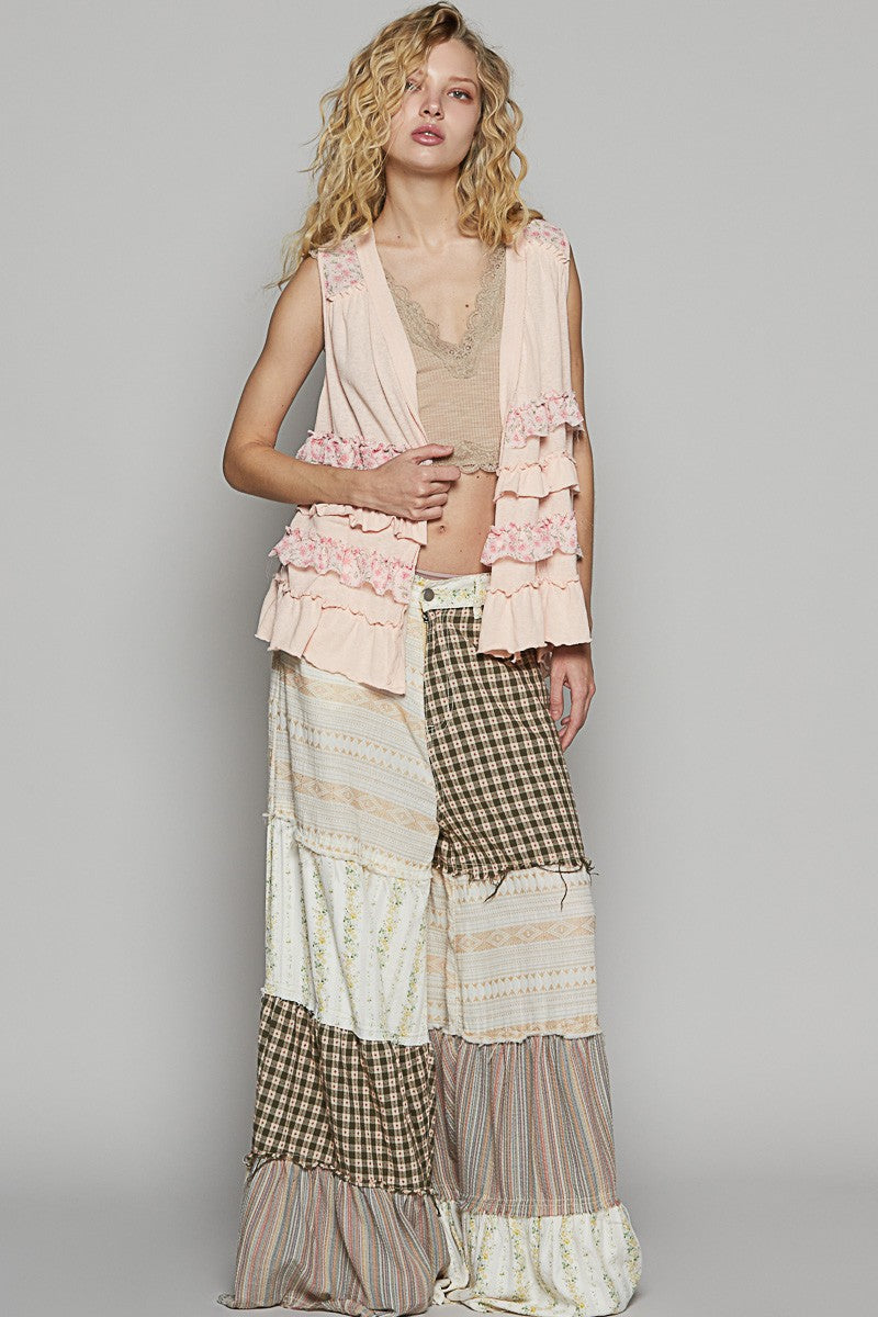 POL Ruffled Open Front Sleeveless Cardigan