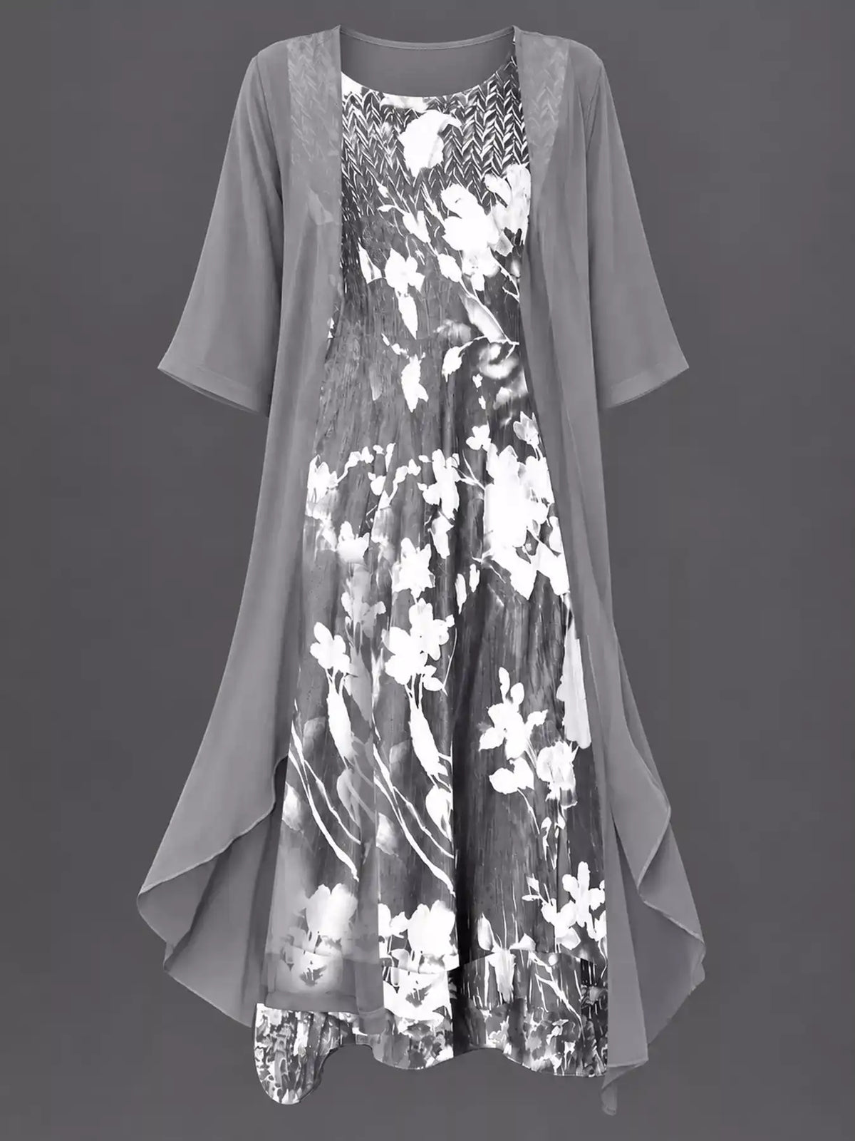 Full Size Floral Print Midi Dress and Chiffon Cardigan Set Plus Size 101001950650233 50 Affordable Fashion Under $100 Jerry's Apparel 