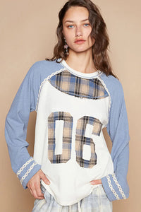 POL Plaid Number 06 Raglan Sleeve T-Shirt