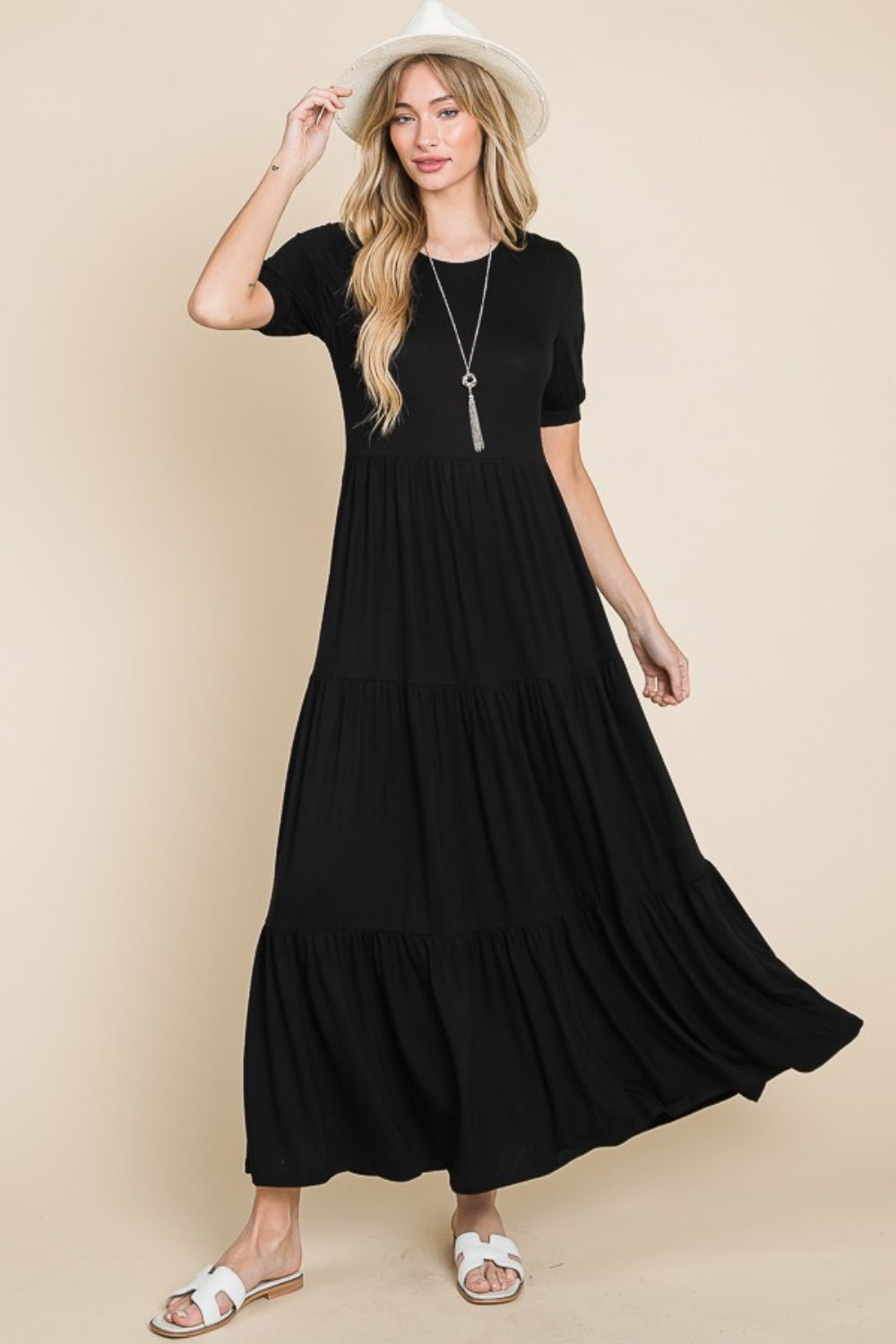 Short Sleeve Tiered Maxi Dress