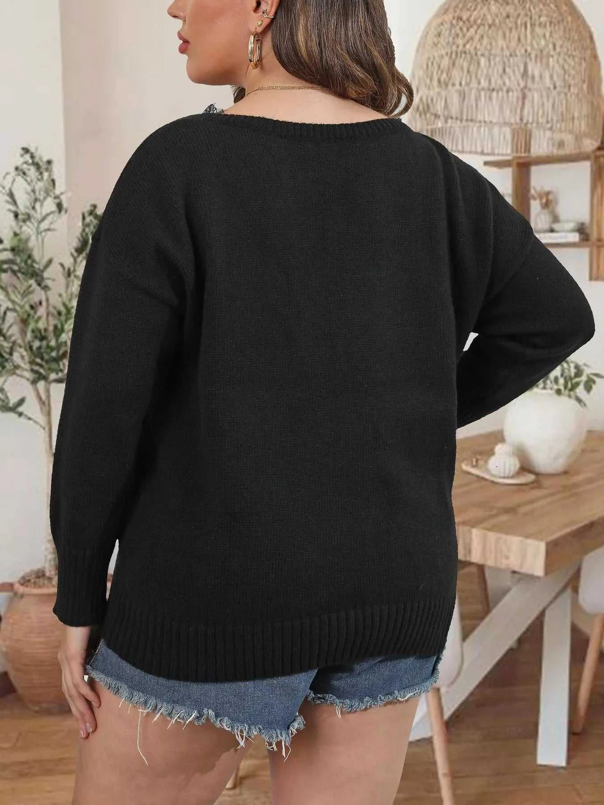 Plus Size Lace Trim V-Neck Sweater 101002554586632 43 Affordable Fashion Under $100 Jerry's Apparel 