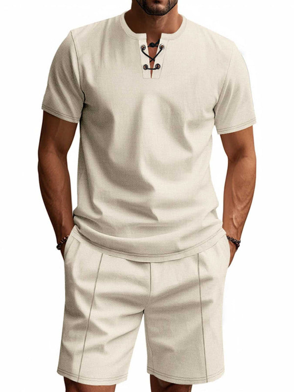 Men's Full Size Casual Short Sleeve Top & Shorts Set Plus Size