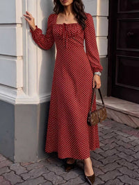 Square Neck Polka Dot Long Sleeve Maxi Dress 101001463928082 48 Affordable Fashion Under $100 Jerry's Apparel 