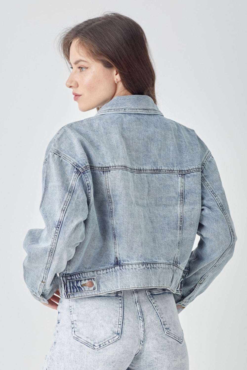 Full Size Button Down Cropped Denim Jacket