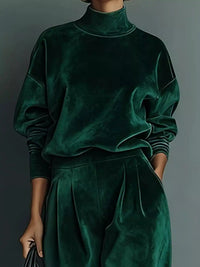 Full Size Elegant Velvet Mock Neck Long Sleeve Top and Wide-Leg Pants Set Plus Size 101001603377263 63 Women's Pants Set Gifts for Her Jerry's Apparel 