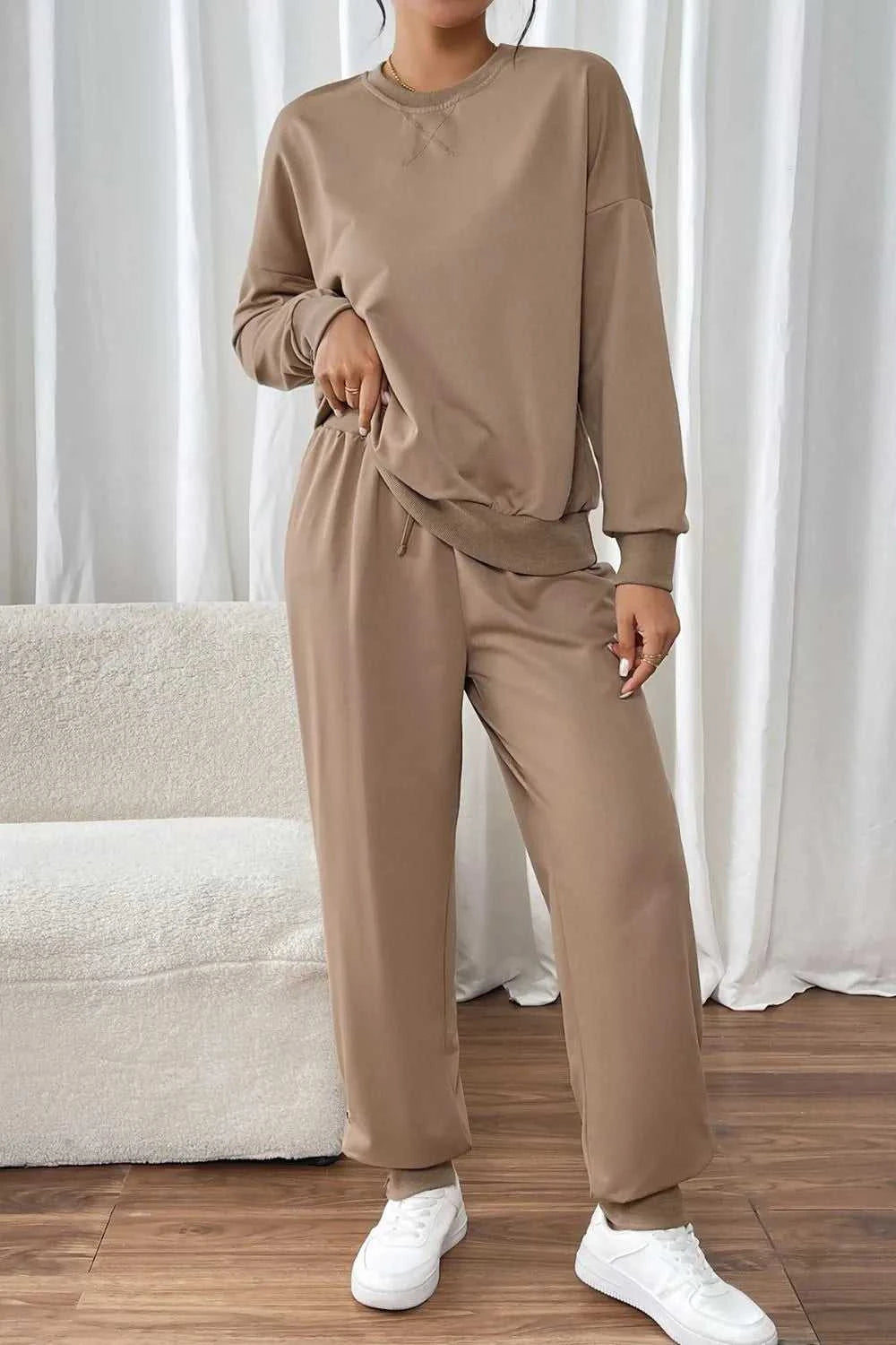 Perfee Round Neck Long Sleeve Top and Pants Set 100100595481771 37 Affordable Fashion Under $100 Jerry's Apparel 