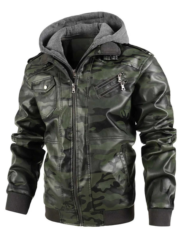 Men's Full Size Camouflage Hooded Faux Leather Jacket Plus Size 100400296121509 96 Affordable Fashion Under $100 Jerry's Apparel 