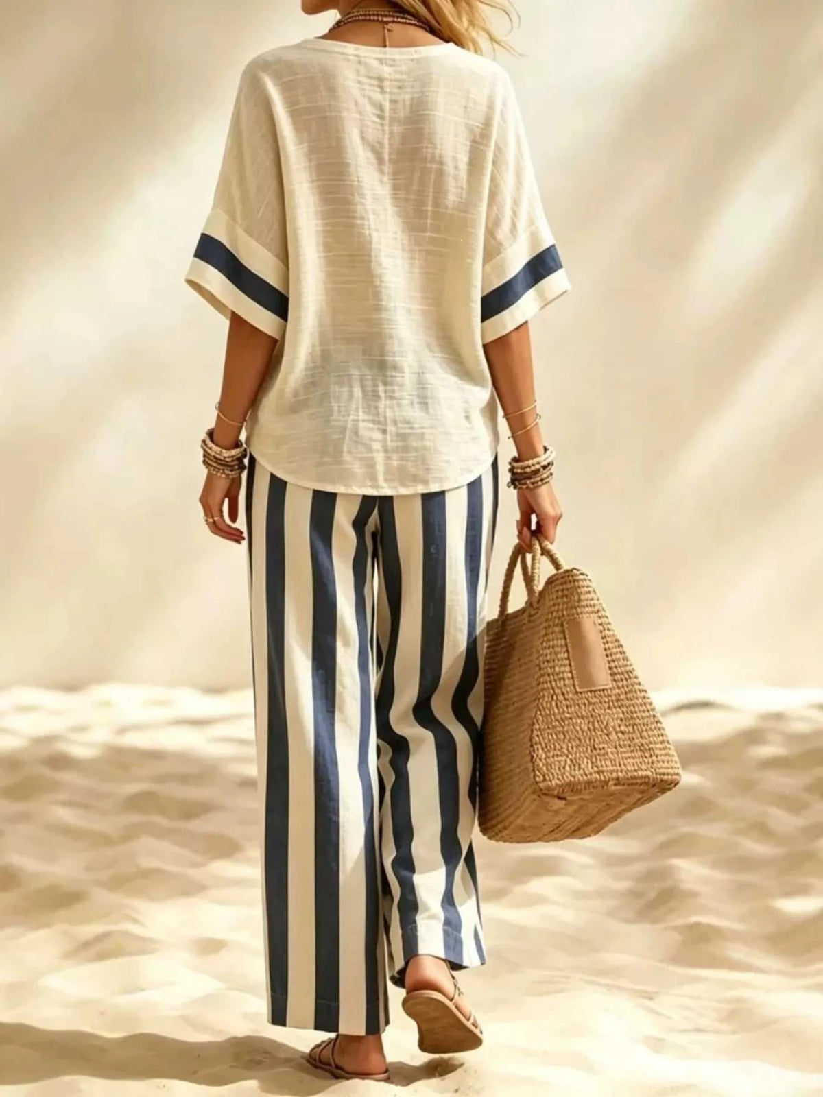 Full Size Striped Half Sleeve Top and Pants Set Plus Size 101001333529279 41 Affordable Fashion Under $100 Jerry's Apparel 