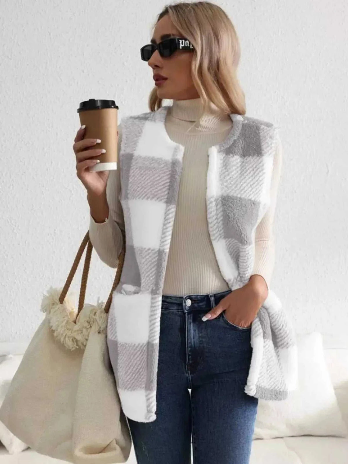 Cozy Plaid Sherpa Vest Coat 100100200755346 28 Affordable Fashion Under $100 Jerry's Apparel 