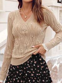 Pearl-Embellished V-Neck Pullover Sweater 100100719561876 49 Affordable Fashion Under $100 Jerry's Apparel 