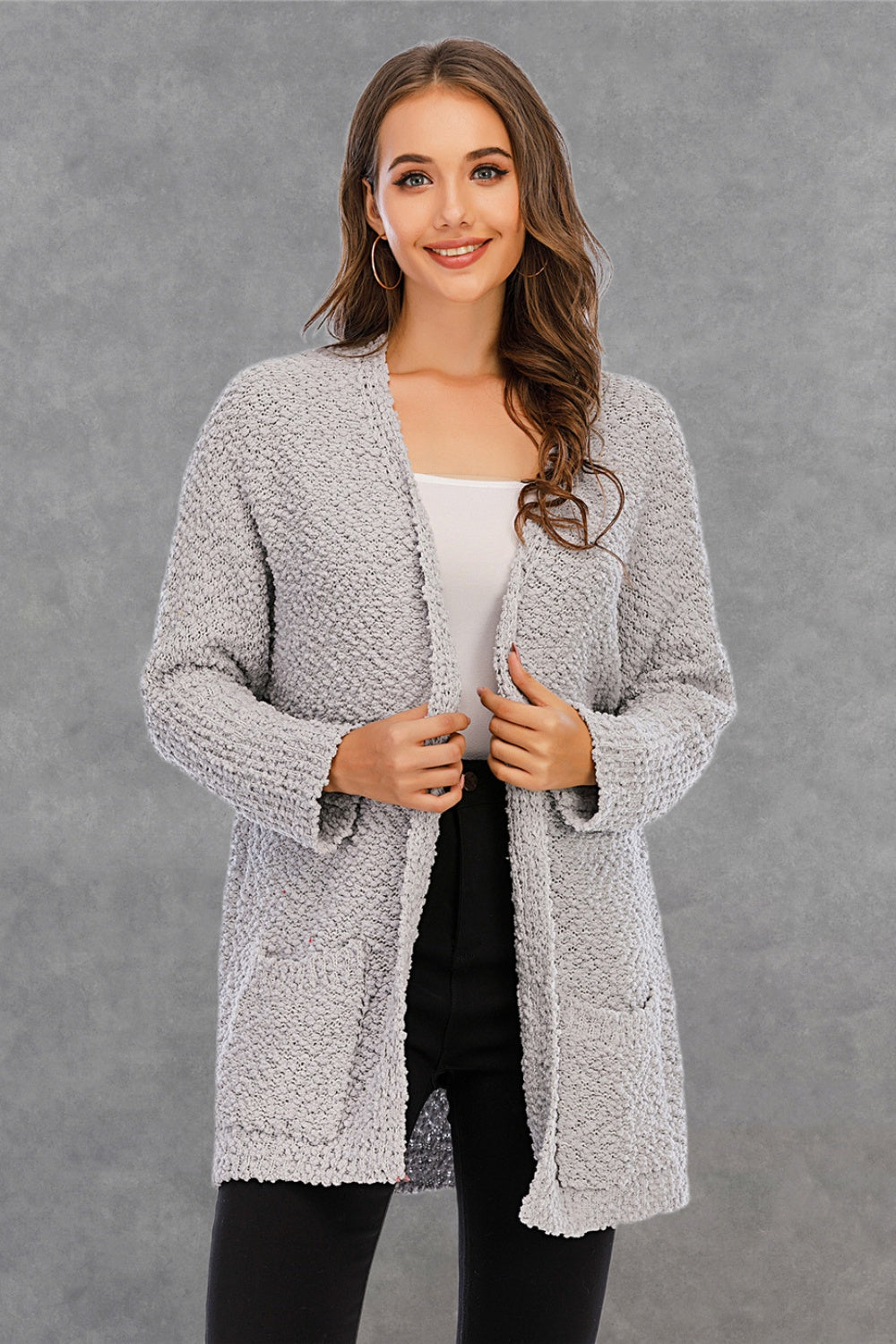 Angel Wings Pocketed Open Front Long Sleeve Cardigan