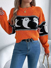 Halloween Ghost Pattern Textured Sweater 101002208811707 37 Affordable Fashion Under $100 Jerry's Apparel 