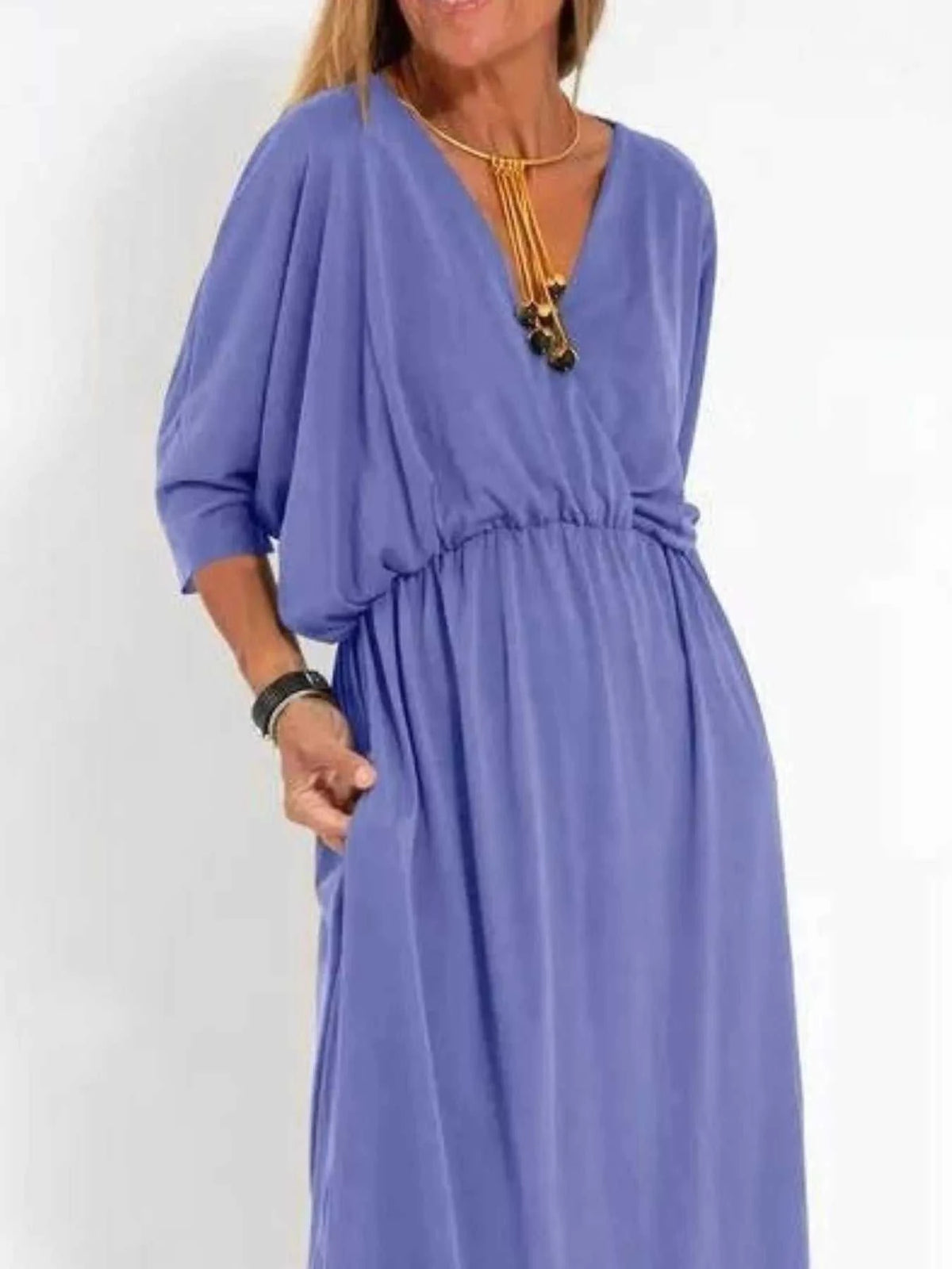 Full Size V-Neck Batwing Sleeve Maxi Dress with Side Slits Plus Size 100100963539918 27 Affordable Fashion Under $100 Jerry's Apparel 
