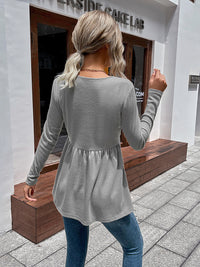 Ivy Lane Waffle-Knit V-Neck Long Sleeve Blouse