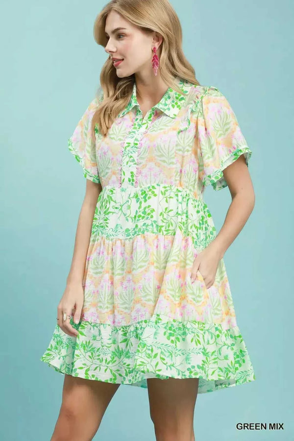 Umgee Mixed Floral Tiered Mini Dress with Flutter Sleeves 100100522441474 66 Affordable Fashion Under $100 Jerry's Apparel 
