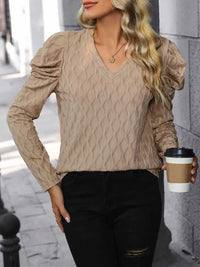 Perfee Textured V-Neck Long Sleeve Top 100100653201685 36 Affordable Fashion Under $100 Jerry's Apparel 