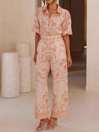 Printed Button Up Shirt and Pants Set