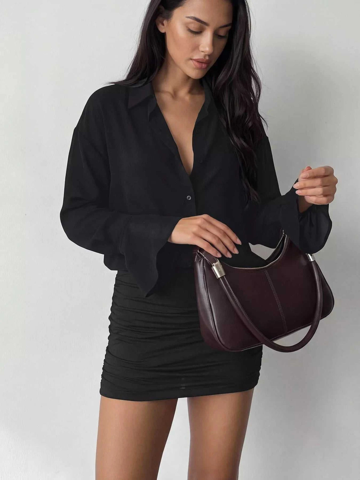 Button Front Flounce Sleeve Bodycon Shirt Dress 101001664786190 49 Affordable Fashion Under $100 Jerry's Apparel 