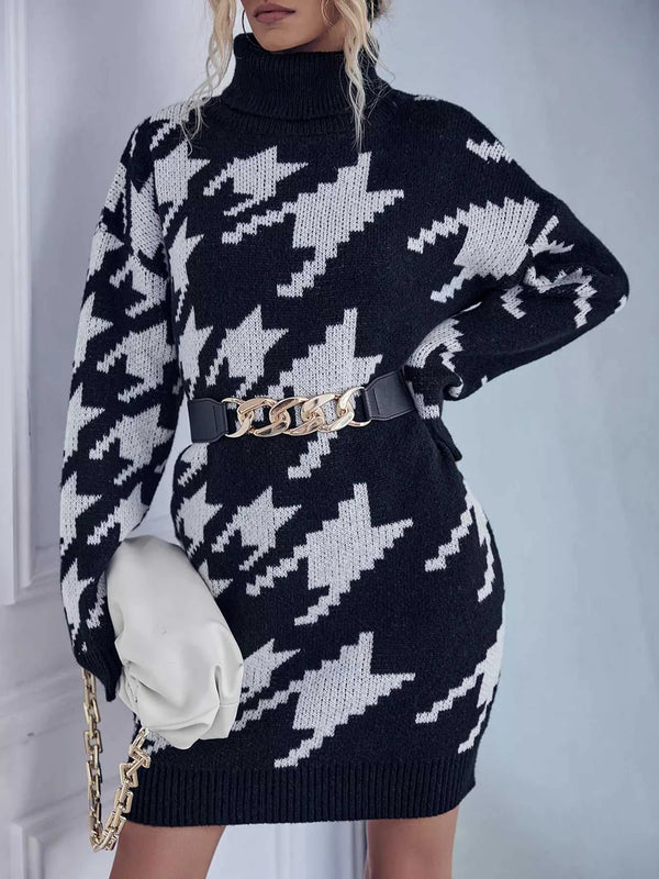 Houndstooth Pattern Turtleneck Sweater Dress 100100643736107 33 Affordable Fashion Under $100 Jerry's Apparel 