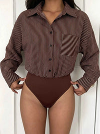 Striped Button-Up Bodysuit 100100357663685 34 Affordable Fashion Under $100 Jerry's Apparel 